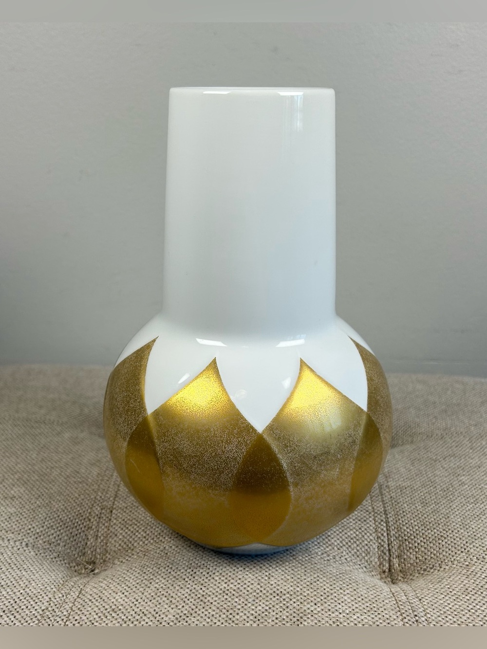 Rosenthal Lotus Vase by Bjørn Wiinblad White Porcelain Gilded Gold Leaf Germany